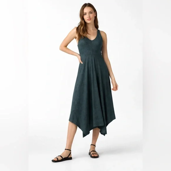 PrAna Womens Athleisure Boho Handkerchief Hem Midi Dress Racerback Size M Summer - Picture 1 of 10